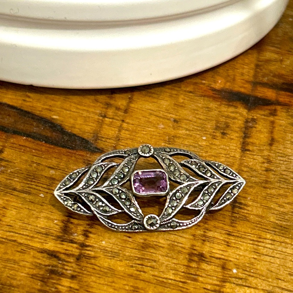 Marcasite and Amethyst VINTAGE ART DÉCO ARGENT STERLING 925